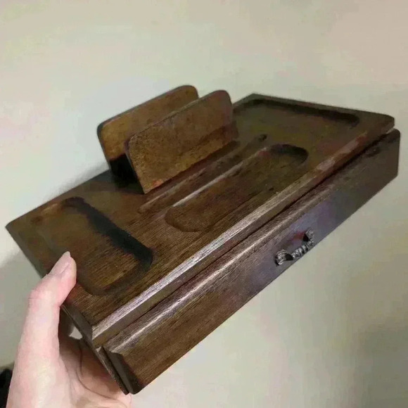 Vintage wooden jewelry box mens vanity organizer - Picture 1 of 4